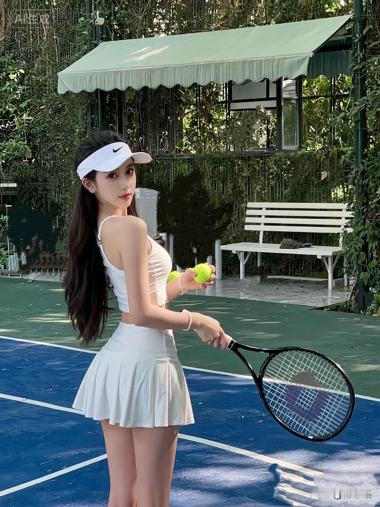 阳光下的网球少女，活力满满！🎾🌞