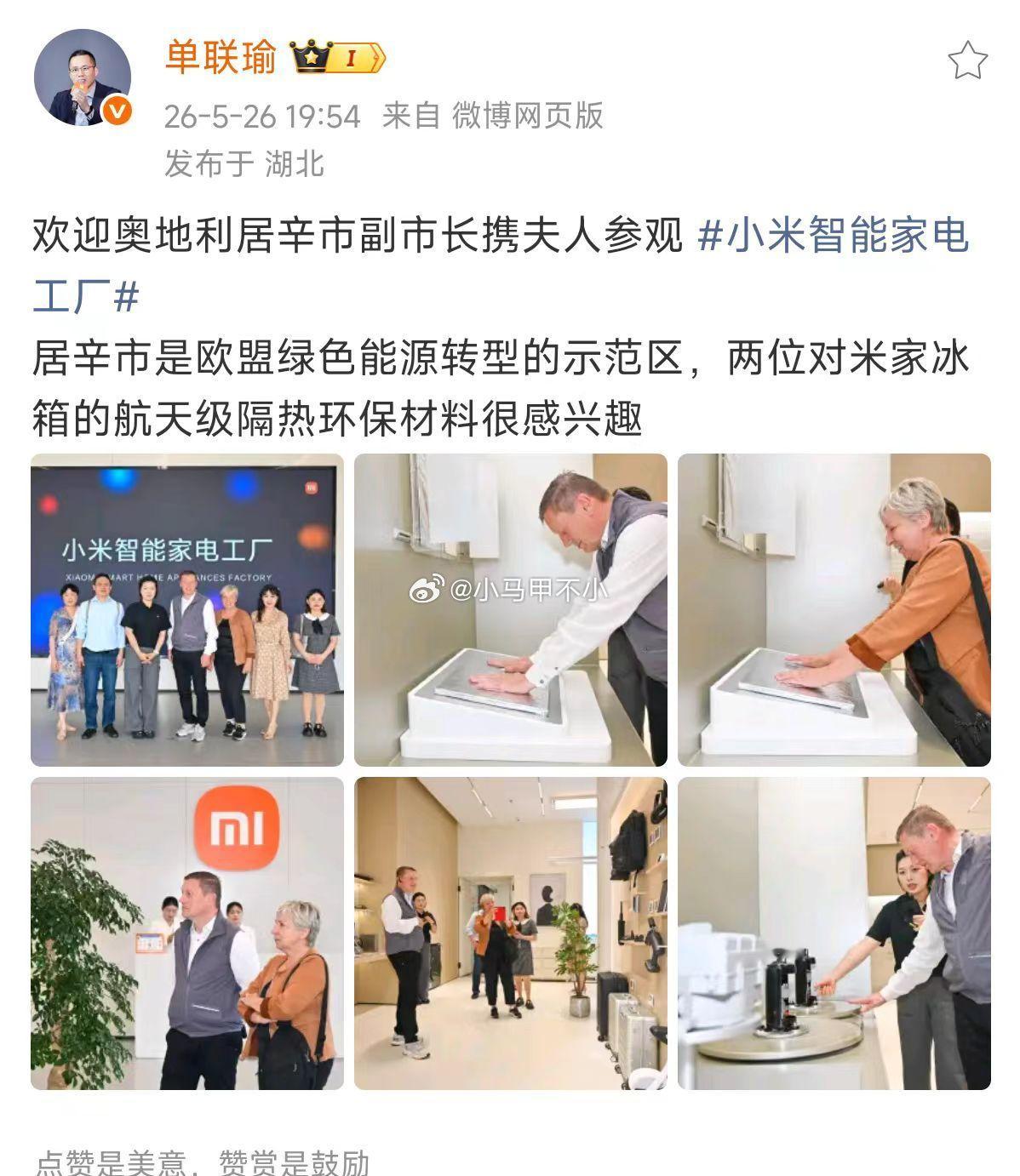 唉，有欧洲官员专门去武汉看小米家电工厂