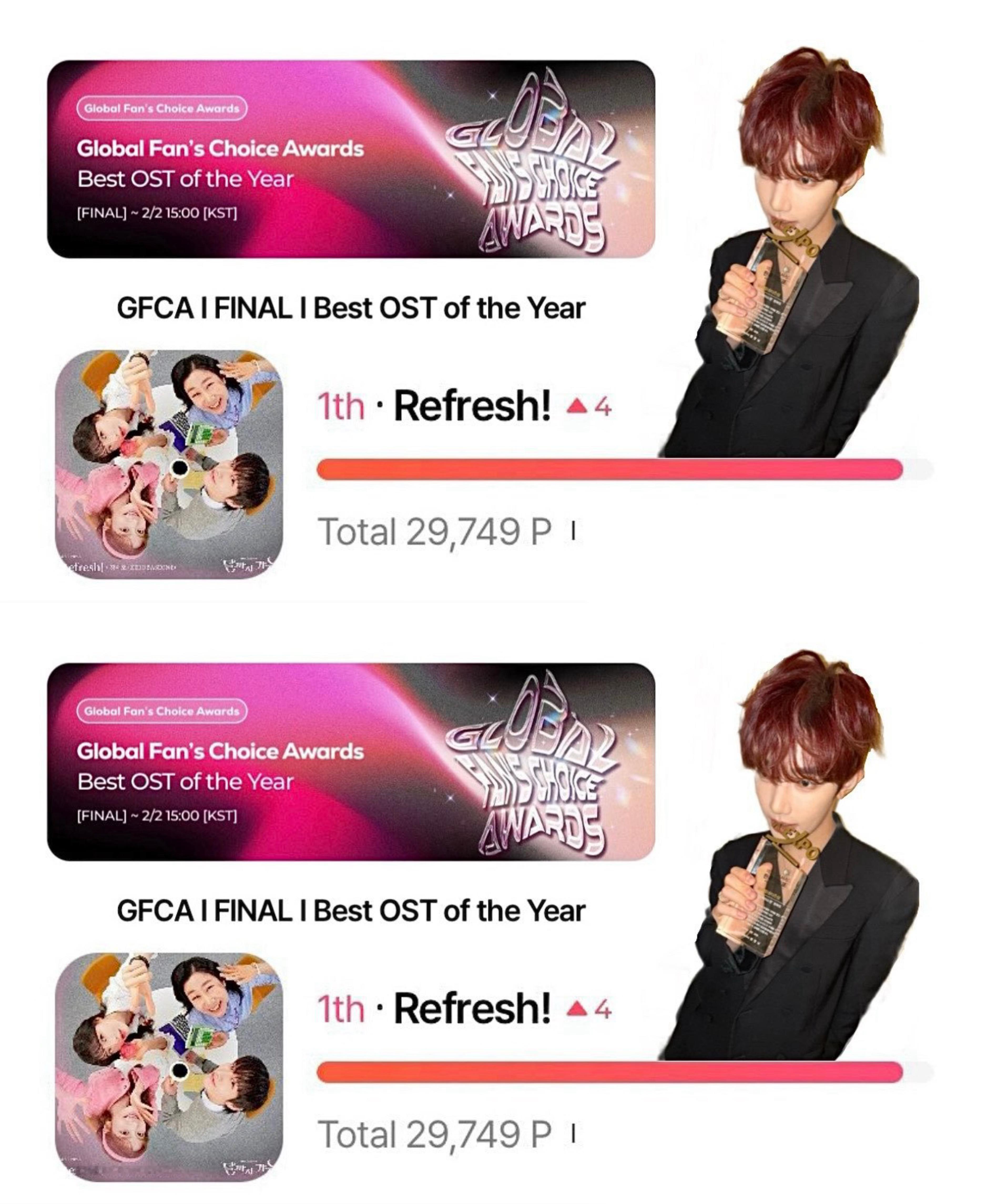 章昊Refresh年度最佳OST奖 恭喜章昊凭借韩剧OST《Refresh!》斩