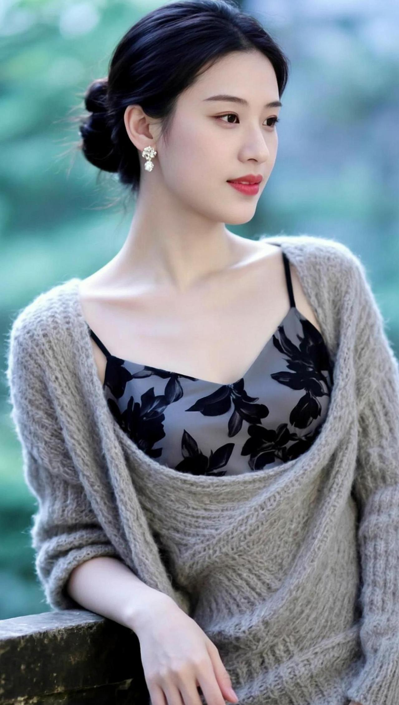 在柔软的针织衫下，藏着一朵盛开的暗夜之花。细腻的纹理与深邃的黑色交织，仿佛诉说着