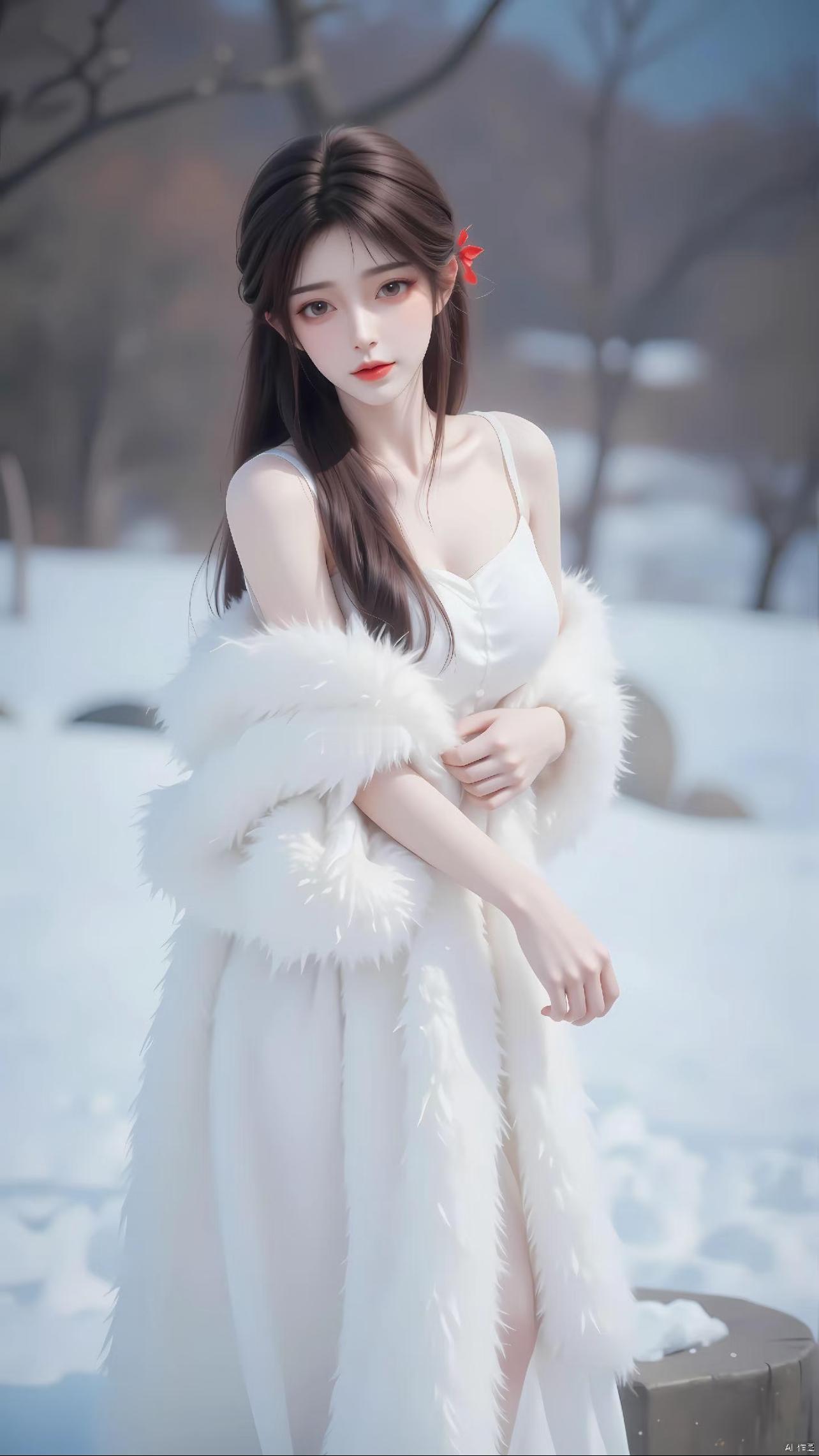 火灵儿 🔥 白色毛呢大衣完美世界 ▷ 高清美图 