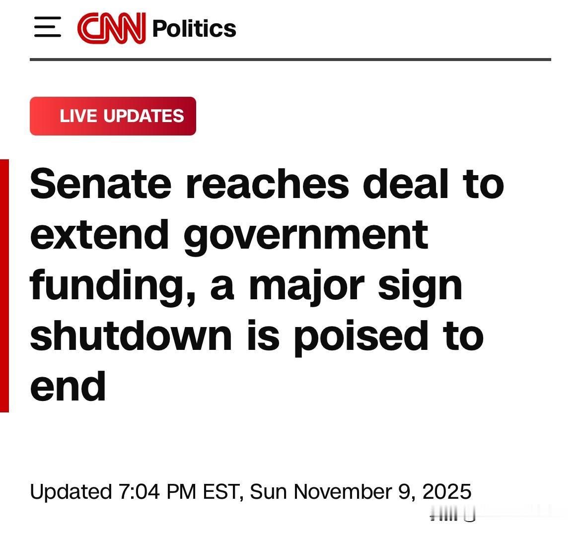 CNN 报道突发新闻：美国两党达成协议，美国政府将重新开放……

特朗普成功地发