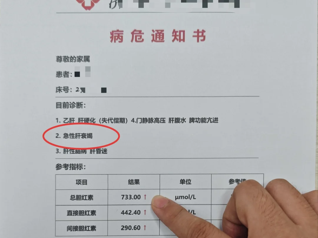 “今天收到了我父亲的病危通知书，胆红素高达700，我父亲的脑子特别糊涂...