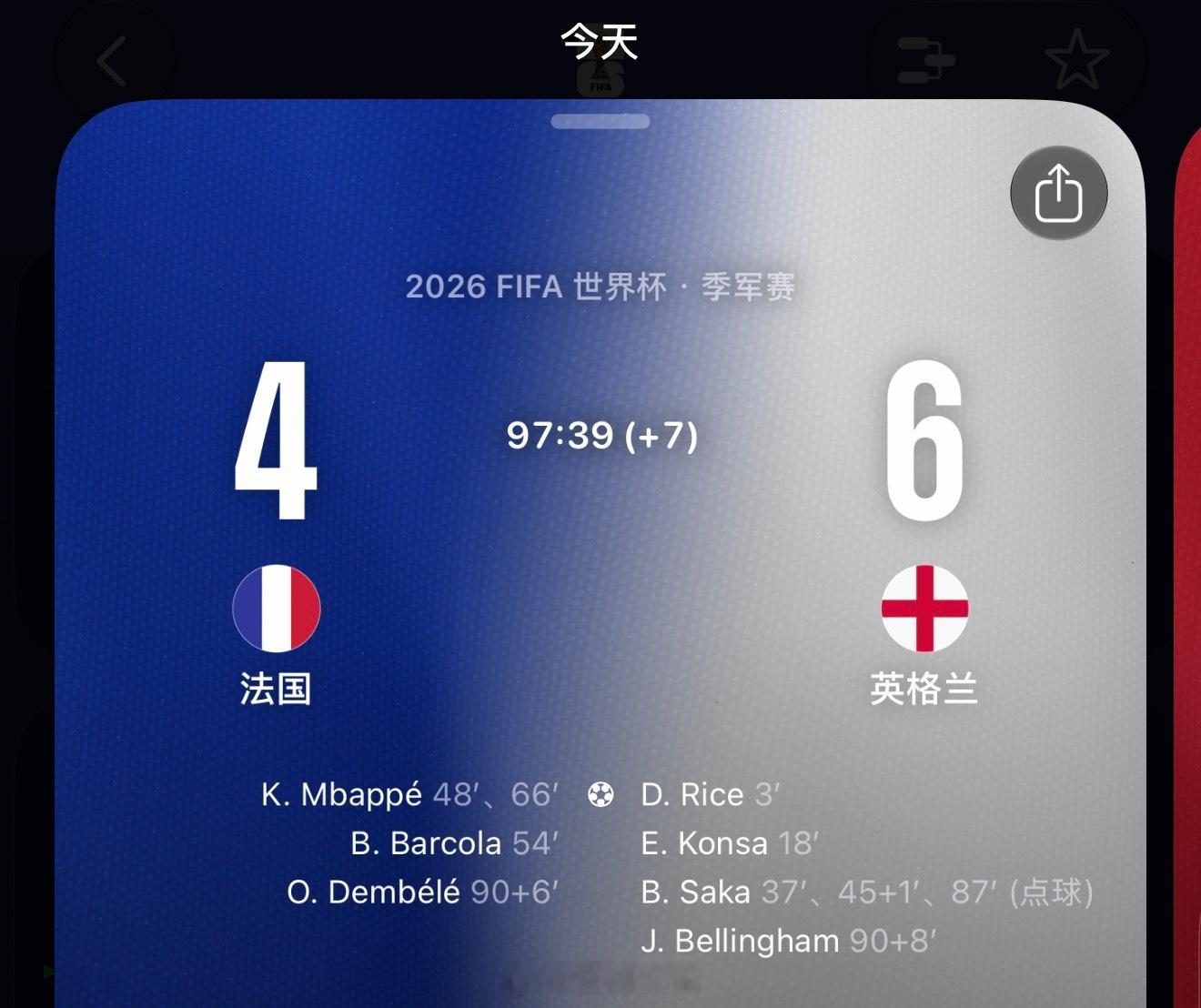 恭喜英格兰 6:4 法国勇夺季军。这比赛没啥中场，两边狂射门，10 个球创纪录，
