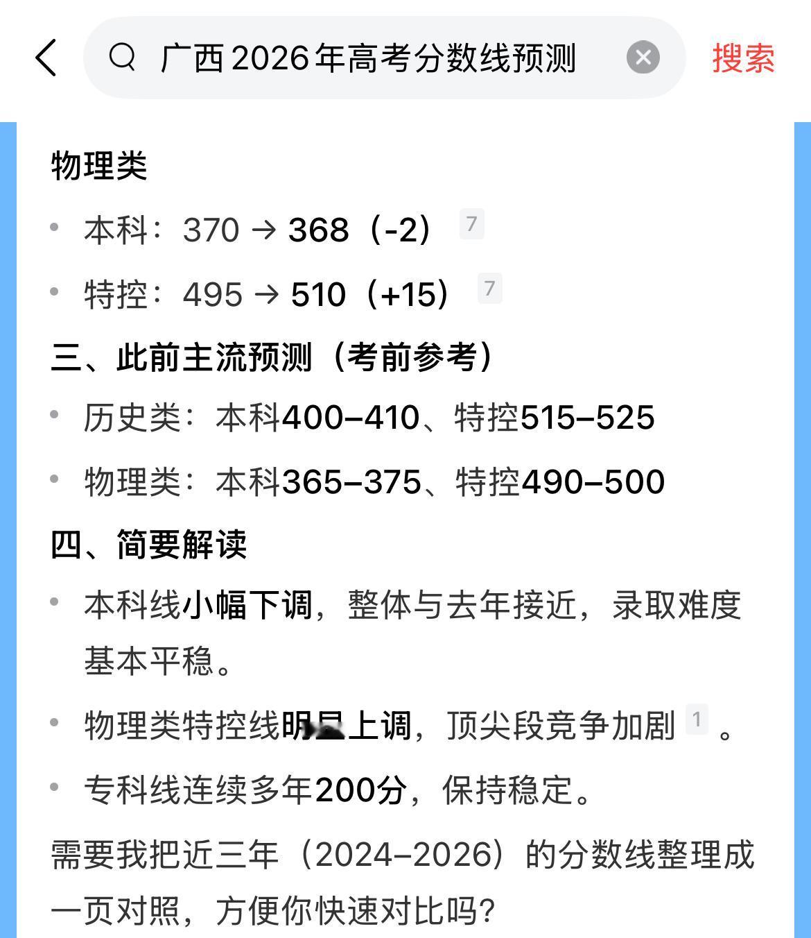 听说广西2026年高考分数线预测是本科线大幅下降，特控线大幅上升，这还挺有意思。