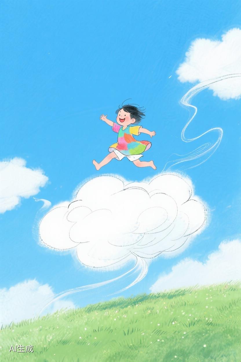 AI随心绘在那片云海之上，女孩纵情跃动，心向自由，似懂非懂间，是对生活美好的初悟