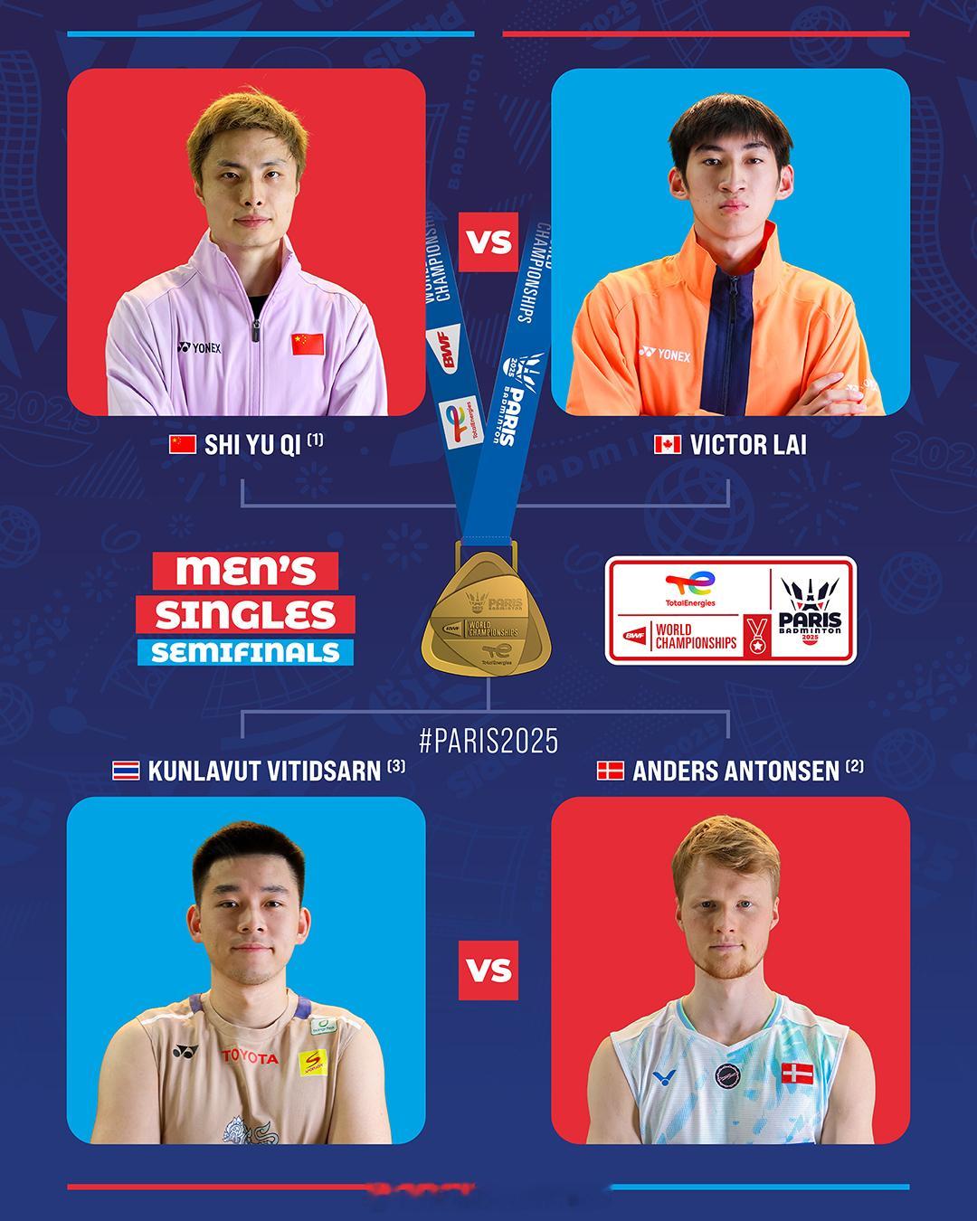 Bwf官方巴黎世锦赛半决赛🆚对阵图希望明天依旧五个单项都有中国队的身影[期待]
