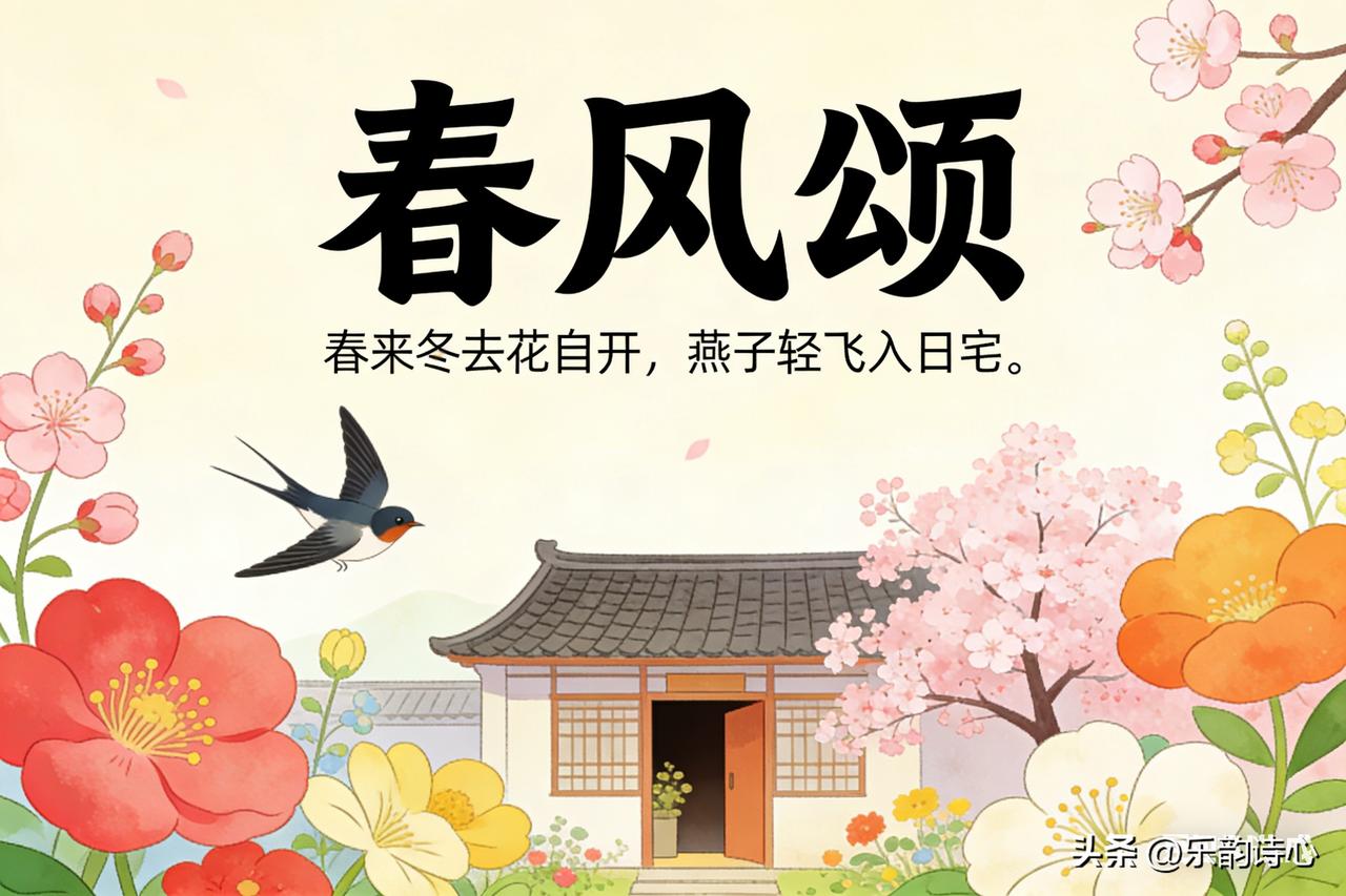 《春风颂》乐韵诗心原创诗词:
春来冬去花自开，
燕子轻飞入日宅。
静待东风拂面过