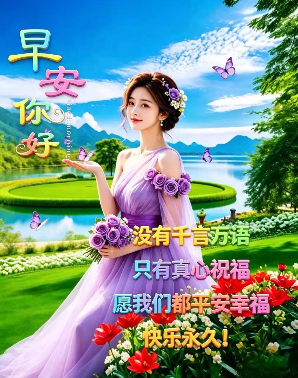愿清晨的露珠，
为你带来清新的诗意，
愿微风轻拂，
为你送去浪漫的问候，
开启美