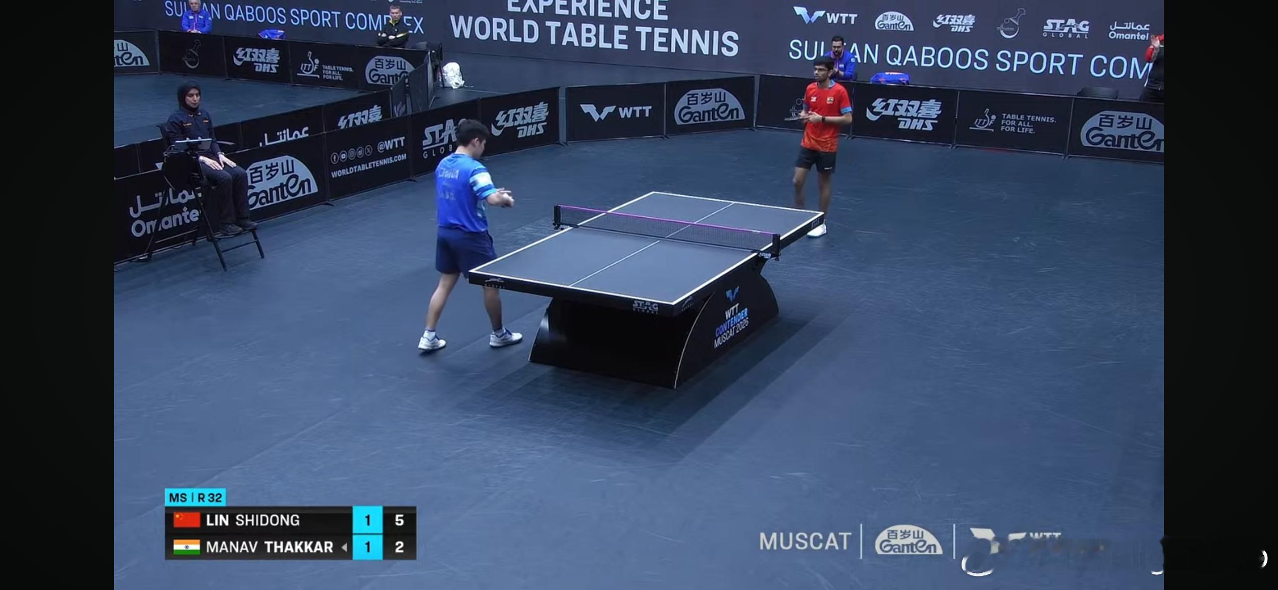 WTT常规挑战赛马斯喀特站2026 男单1/16决赛：🇨🇳林诗栋3比1曼纳弗