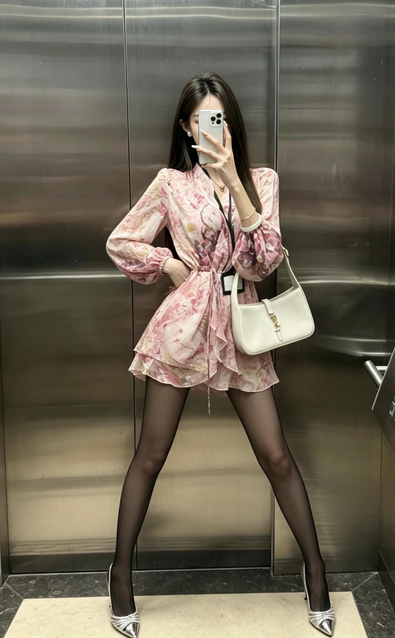 正常穿搭推荐，无不良引导。

核心单品
• 上衣+短裤两件套：粉调晕染感碎花雪纺