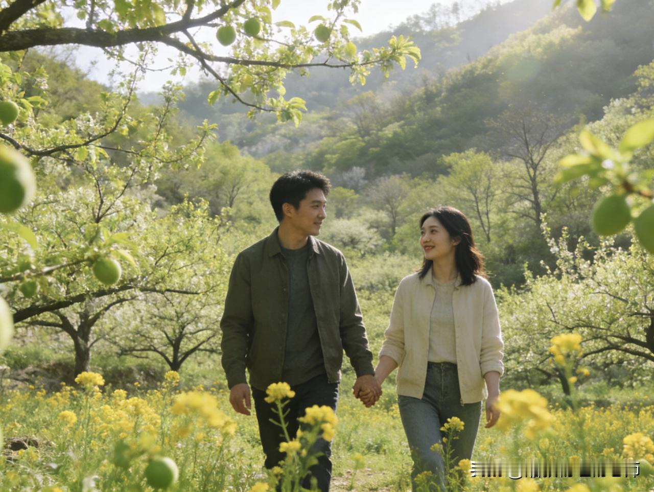 《二月寻芳》
杨益明
东君大作展山丘，
树木新芽绿探头。
果嫩花黄田野漫，
神仙