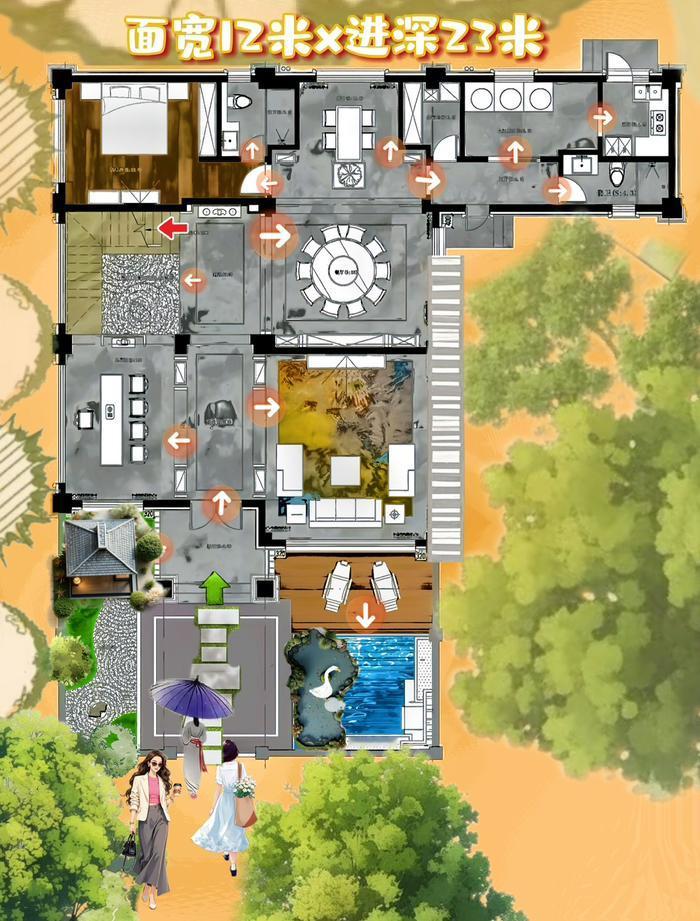 真正的自建房，鲁班夸两句，276㎡圆满起建，前院最牛，中庭有奇树，后院收纳全，唯