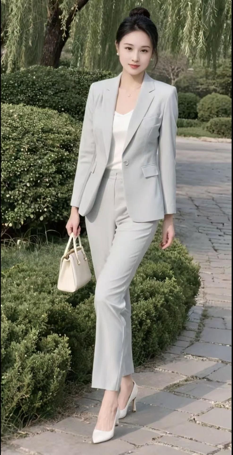 浅灰裁一身利落
春风里，步影轻扬
不张扬的精致
是日常里藏不住的温柔气场
 
西