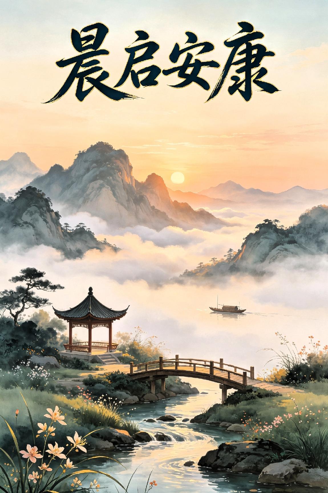 《晨启安康》
 
—— 七言律诗

 
晓光漫卷透窗纱，
清风拂槛润年华。
烹茶