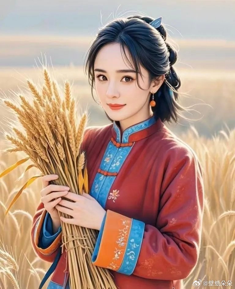 麦田里的东方美人～插画头像 