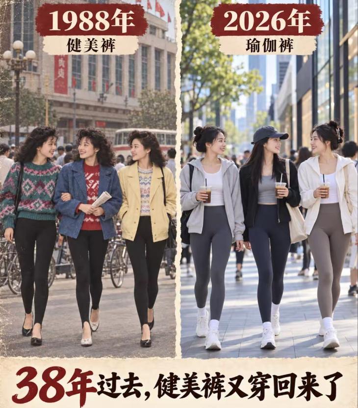 八十年代火遍街头的健美裤，时隔数三十年，换了模样再度流行，成了当下随处可见的瑜伽