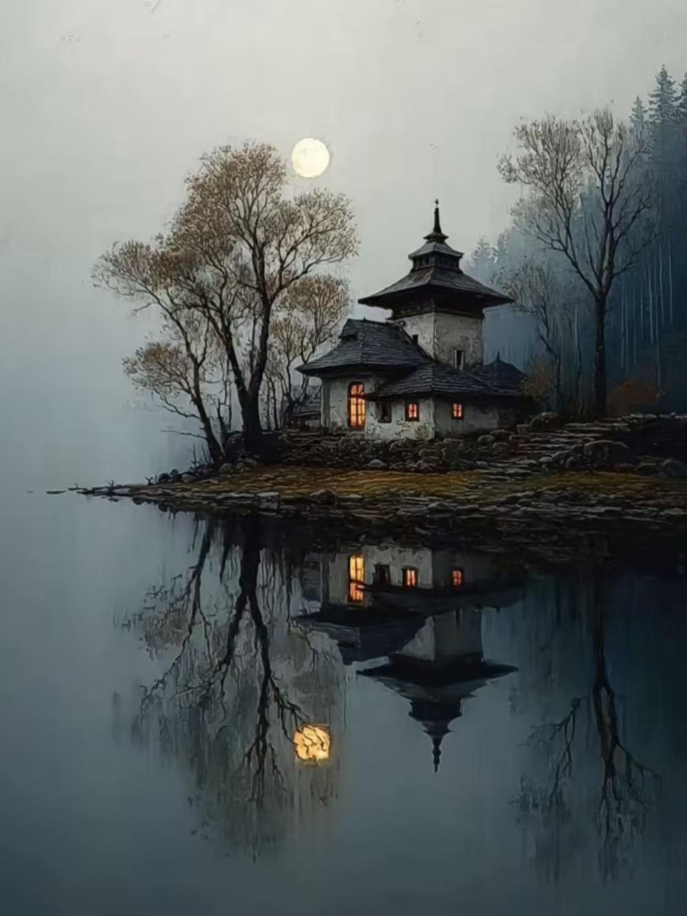 塞鸿秋.月下静默 
黛蓝静里流光坠，
月光碎落心成堆。
凡尘喧处人间味，
此身安