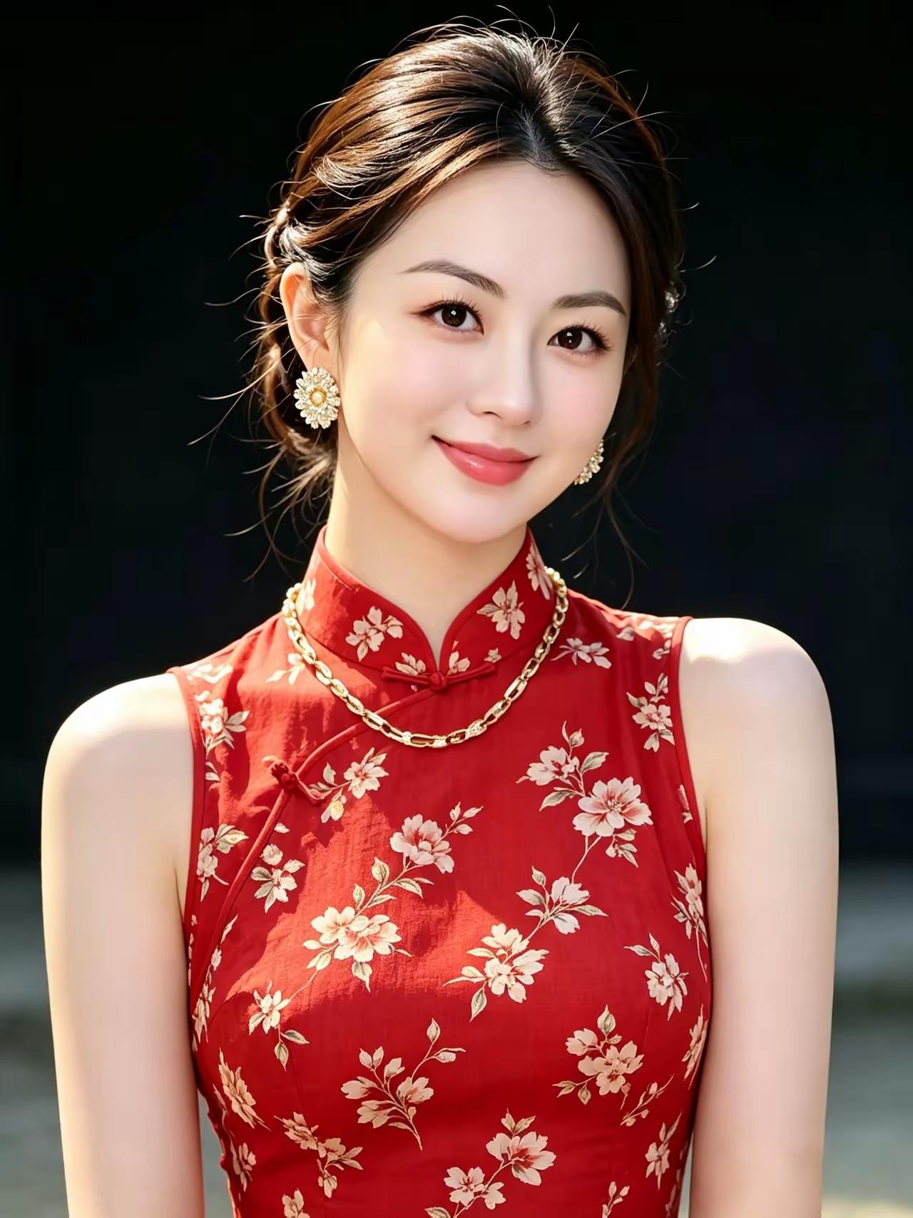 优雅红衣，花间美人，气质如兰