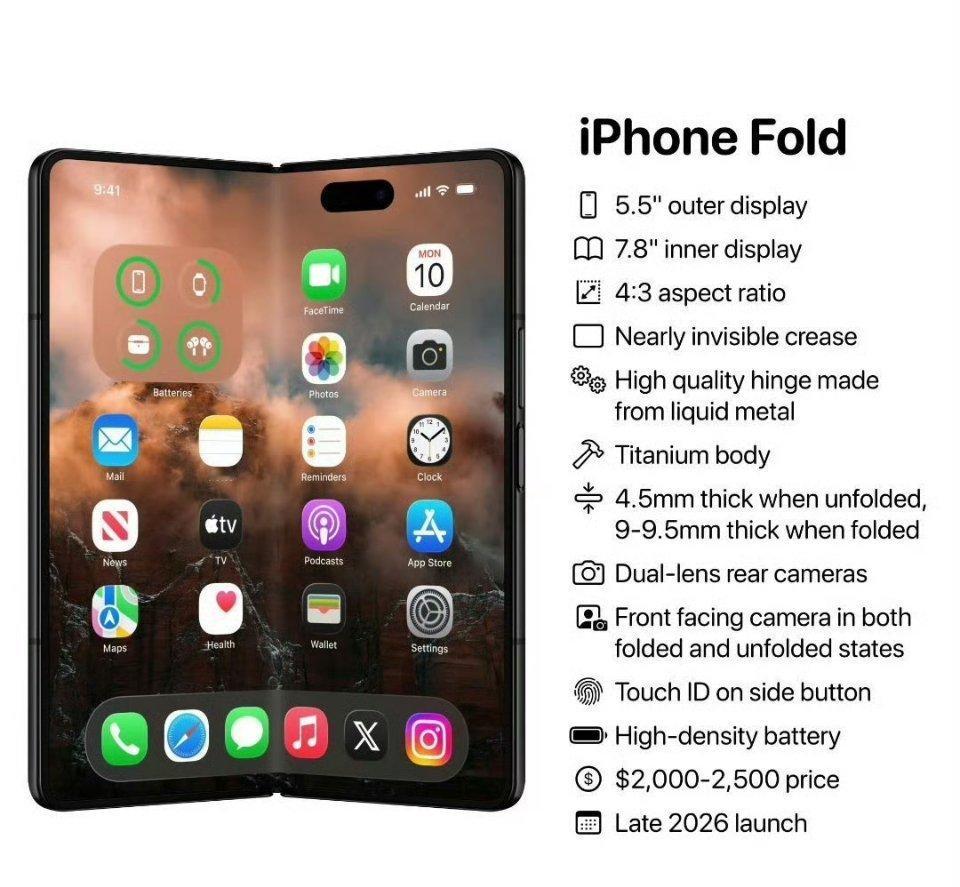 折叠屏iPhone明年亮相今年的iPhone Air有可能就是为折叠屏做准备？比