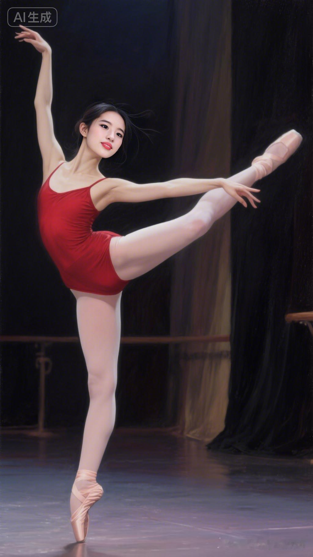 惊艳的芭蕾舞姿，红衣少女舞动优雅！🩰✨