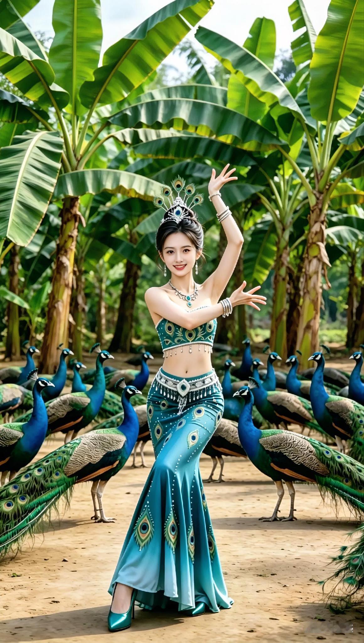 美女孔雀舞，秀出优美，犹如仙子降临凡间，美好祝愿如孔雀开屏。

ai孔雀照 
a