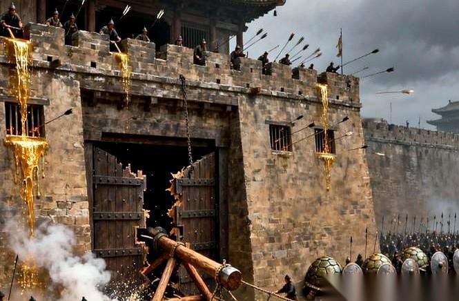 别再被电视剧骗了。
真到古代战场，那帮嗷嗷叫着冲到城门口，想用火烧开大门的，不是