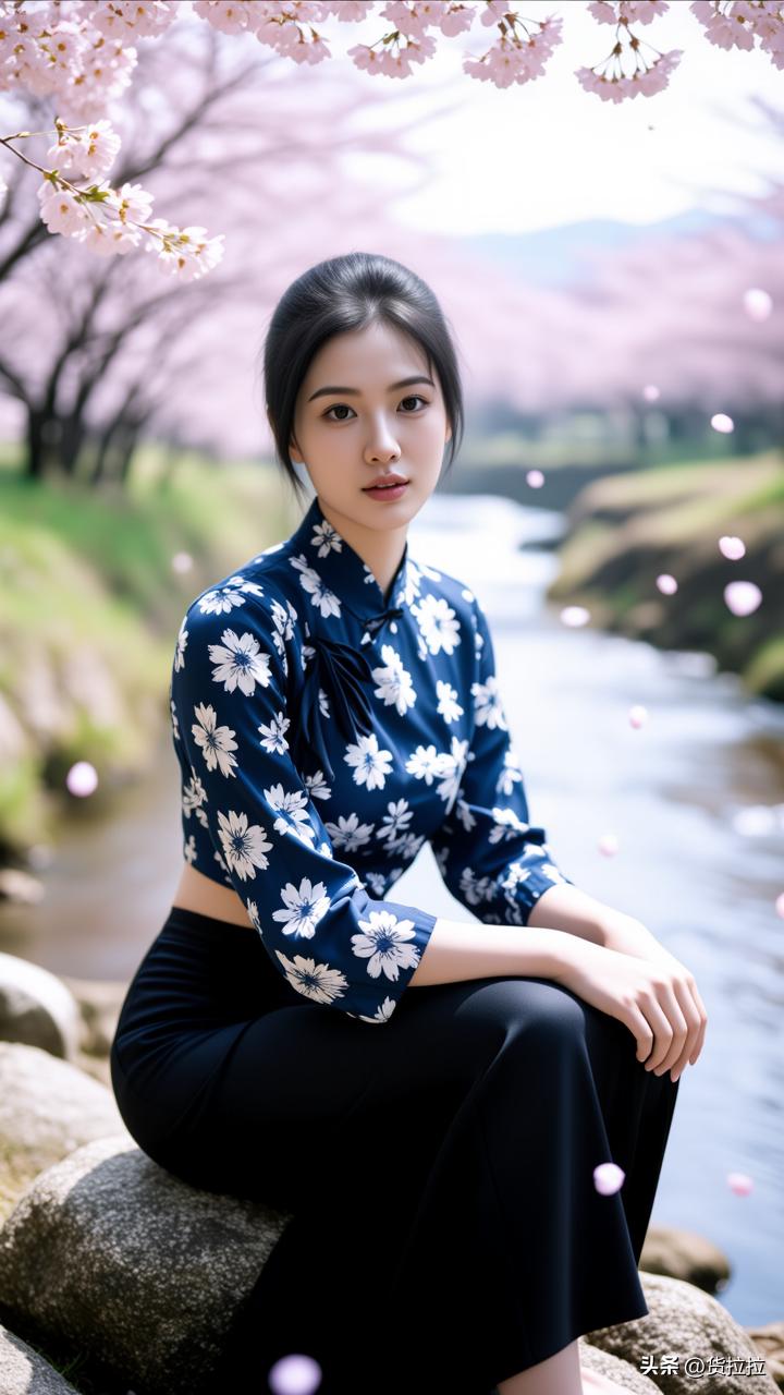 一个女孩坐在河边的石头上。你知道她在想什么吗