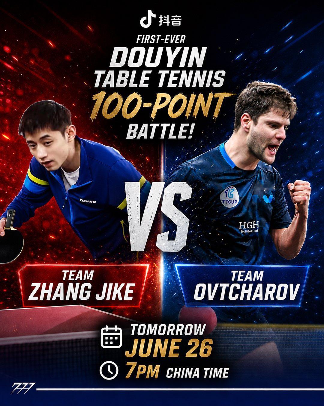张继科VS奥恰洛夫！抖音乒乓球100分大战今晚开打，全新赛制迎来首秀
中国乒乓球