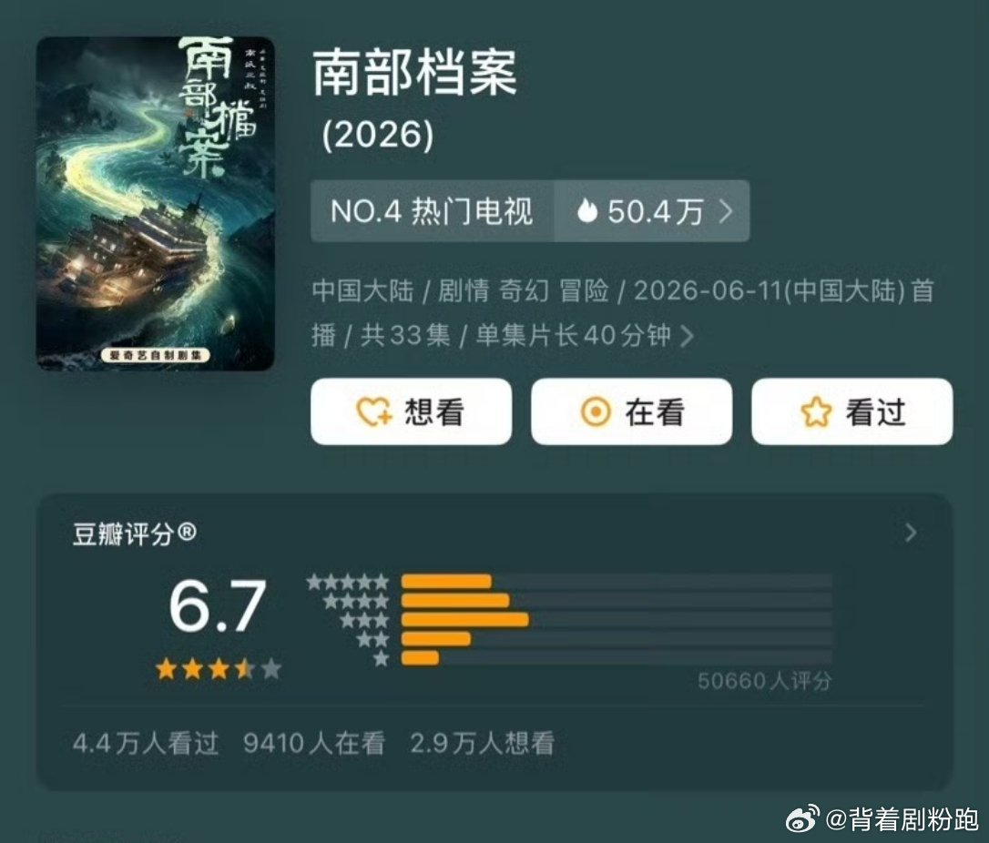 赵又廷、毛晓彤《问心2》豆瓣开分7.8张新成、丁禹兮《南部档案》豆瓣开分6.7包