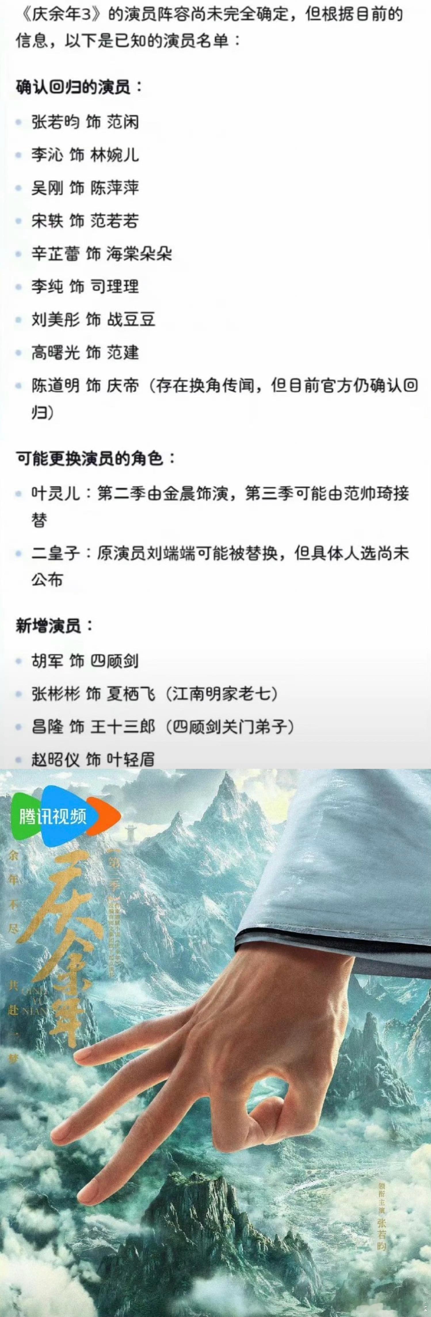 庆余年3演员阵容新增赵昭仪 庆余年3原班人马回归[憧憬]演员阵容新增赵昭仪[太开