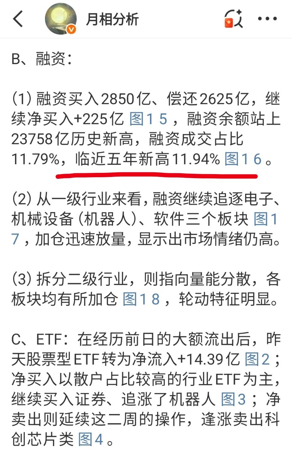 今天盘前发的v+，资金流跟踪有一个数据，就是融资买入/全市成交=11.79%，临