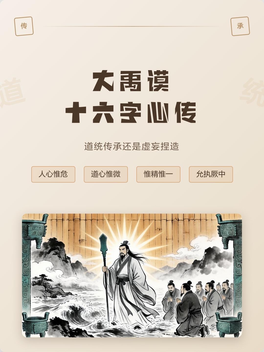 舜传大禹的“人心惟危，道心惟微，惟精惟一，允执厥中”十六字心法，后世常被理学窄化