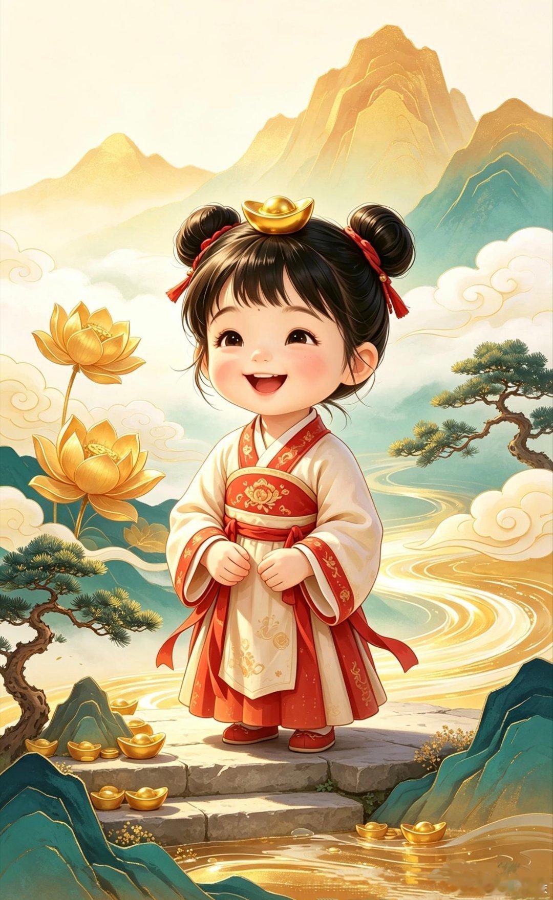 开市大吉财源广进送财童子壁纸... 
