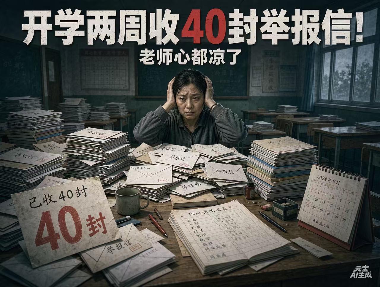 开学两周收40封举报信！老师心都凉了。

据媒体报道，一位小学班主任老师调岗接诉