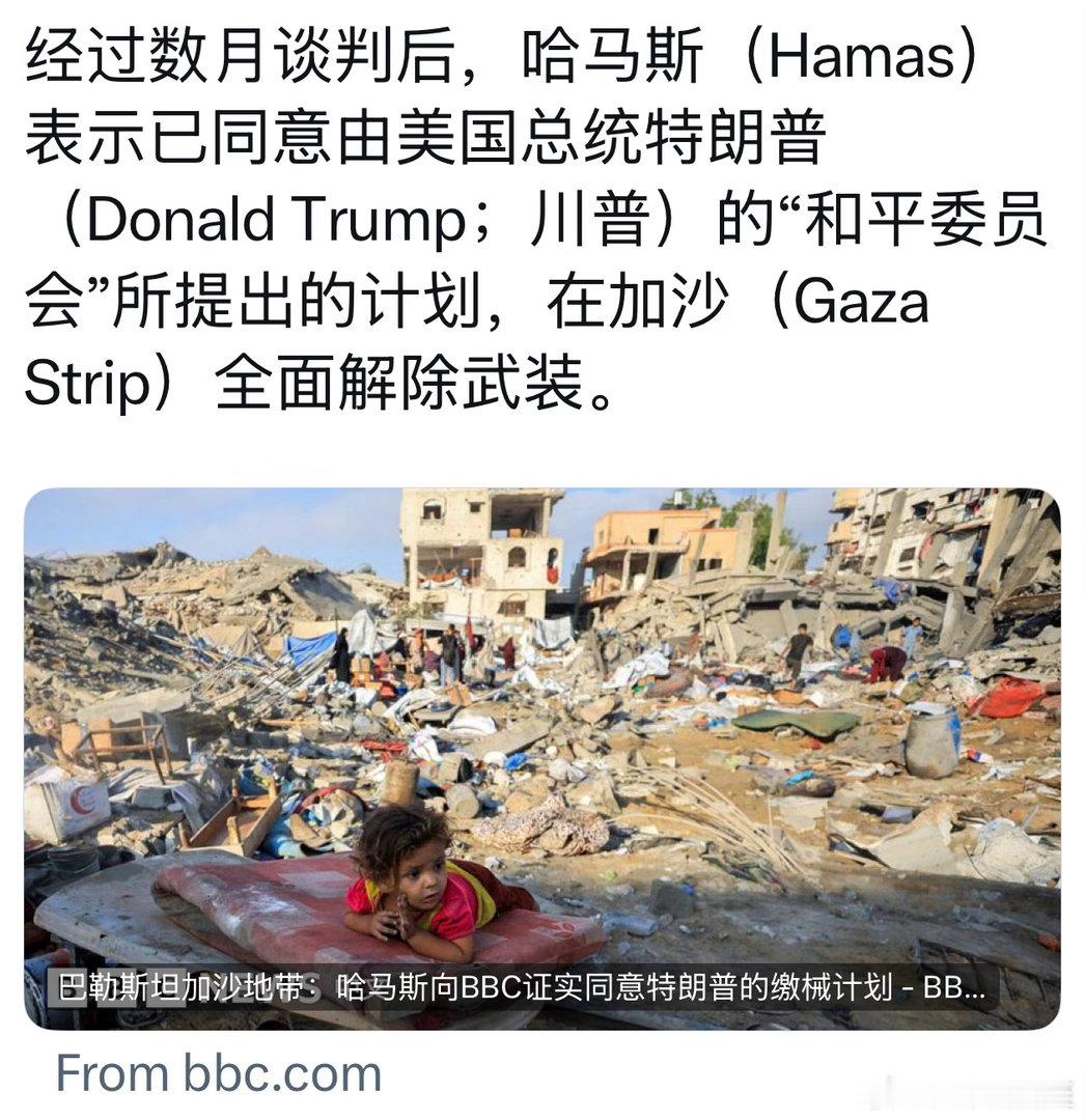 哈马斯向BBC证实：同意“和平委”提出的“缴械换大赦”方案，愿全面解除武装 