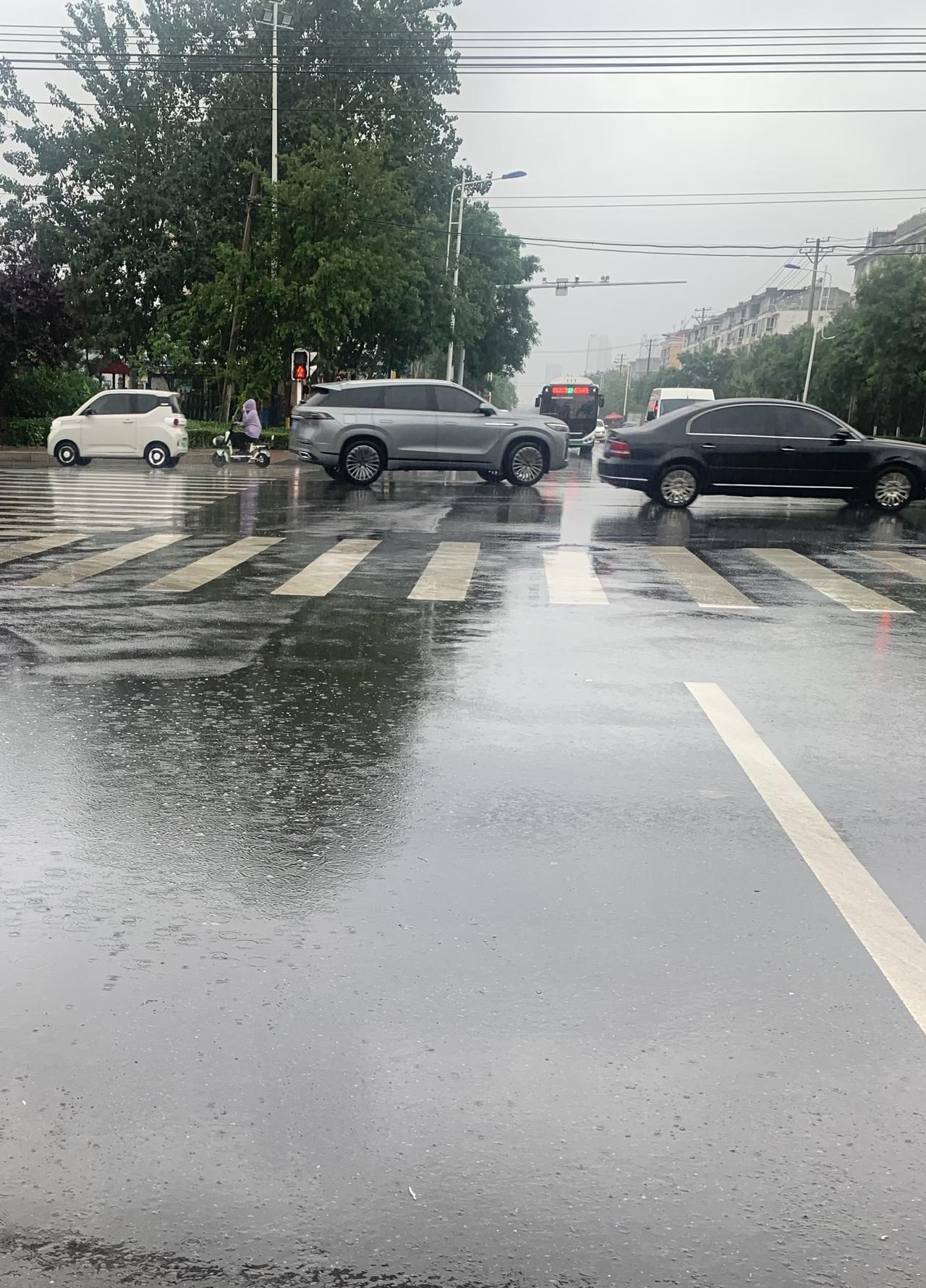 我这里下雨啦。
今天，我的小城下了一天雨。天空盖了一层厚厚的云，雨丝轻轻洒落，像