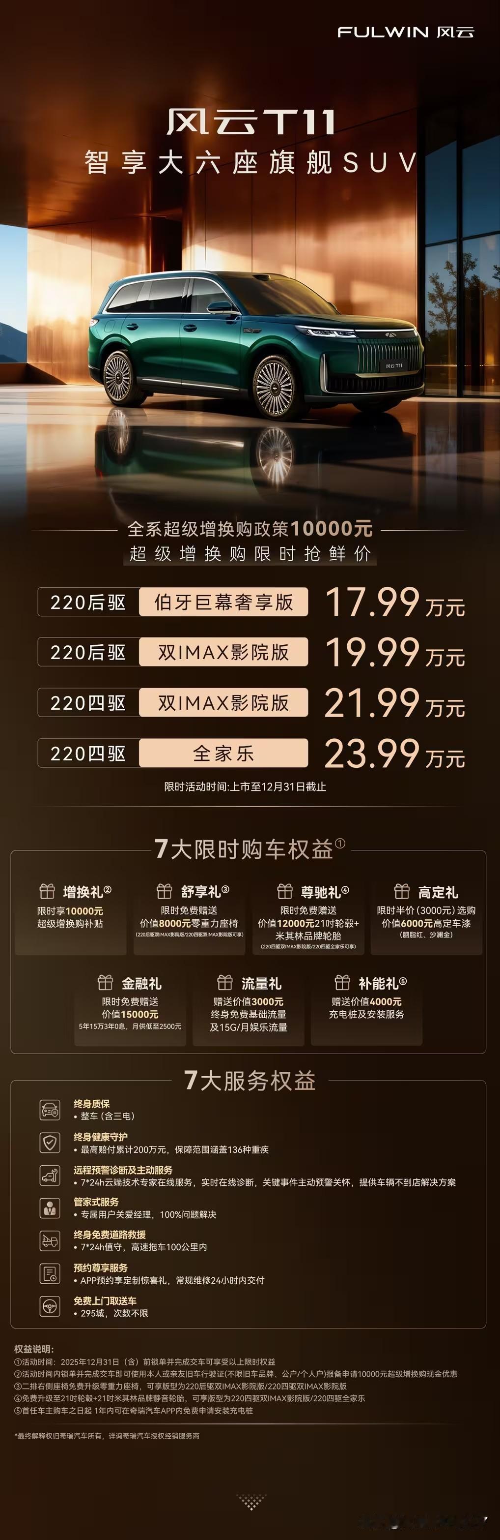 10月30日，奇瑞旗下风云品牌焕新后首款旗舰SUV——风云T11正式上市，限时抢