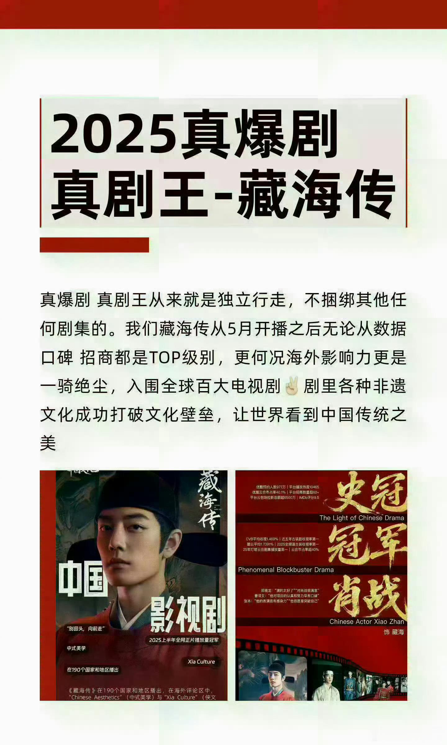 优酷：这一年来我虽然在各种官方战报财报上，表扬了无数次肖战的现象级大爆剧藏海传，