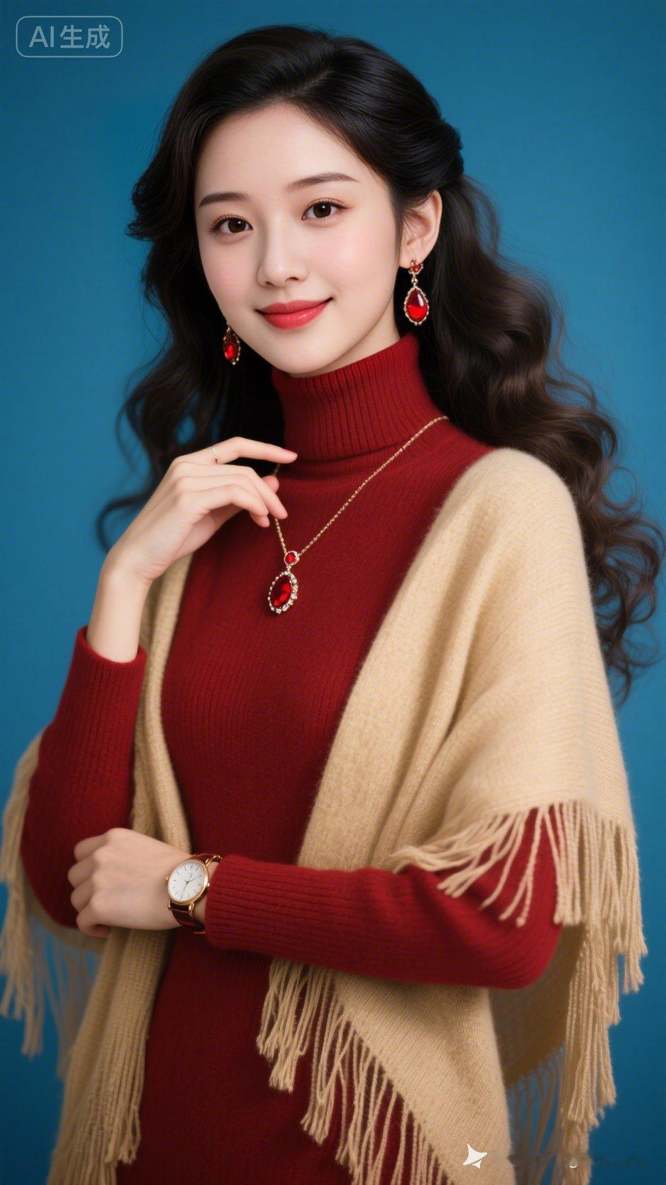 优雅红衣搭配，复古耳环点缀，尽显迷人魅力！💄👗💎