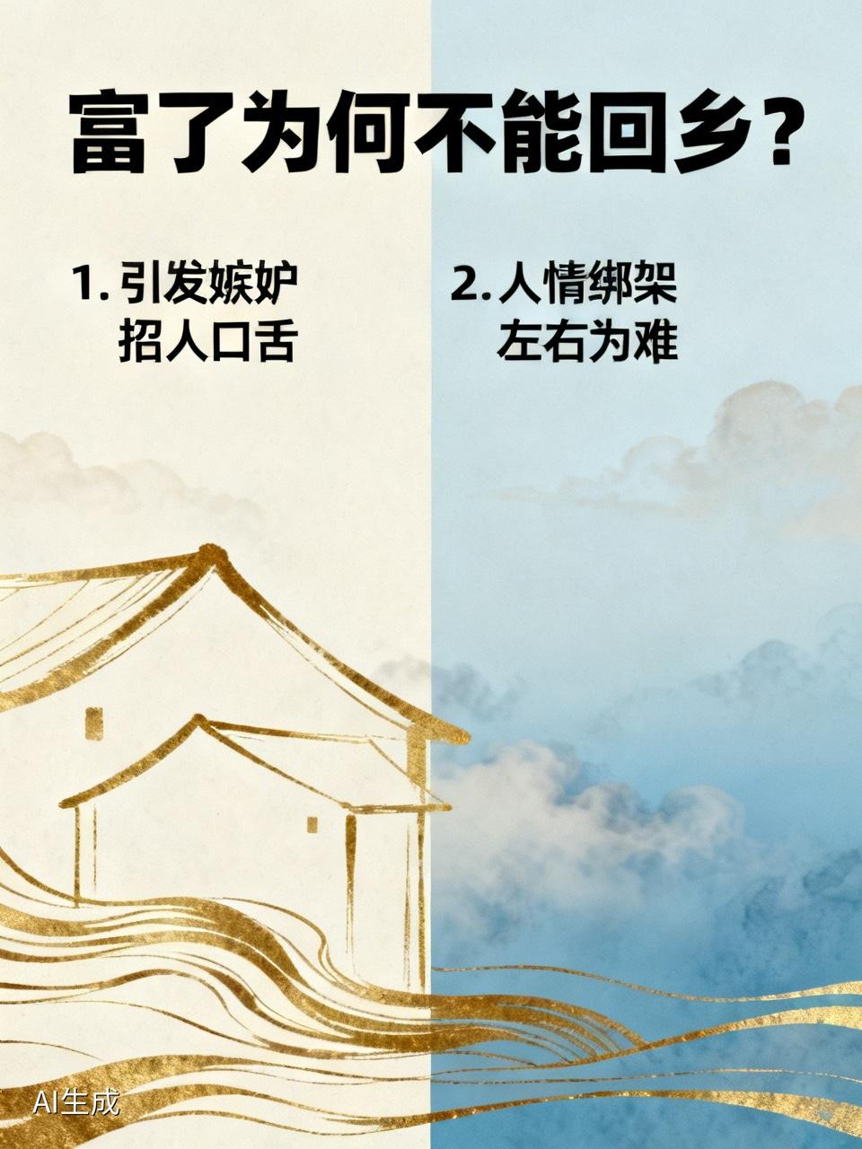 为什么“富了不能回乡”？
4个核心现实原因

1. 极易引发嫉妒，招人口舌是非