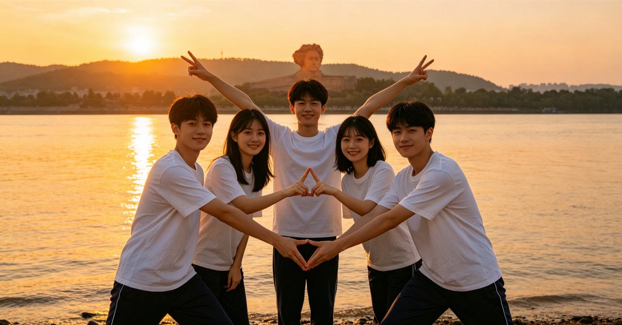 少年与湘江
 
橘子洲的晚风裹着落日碎金，校服白衫在江边漾成一片青春的浪。
 