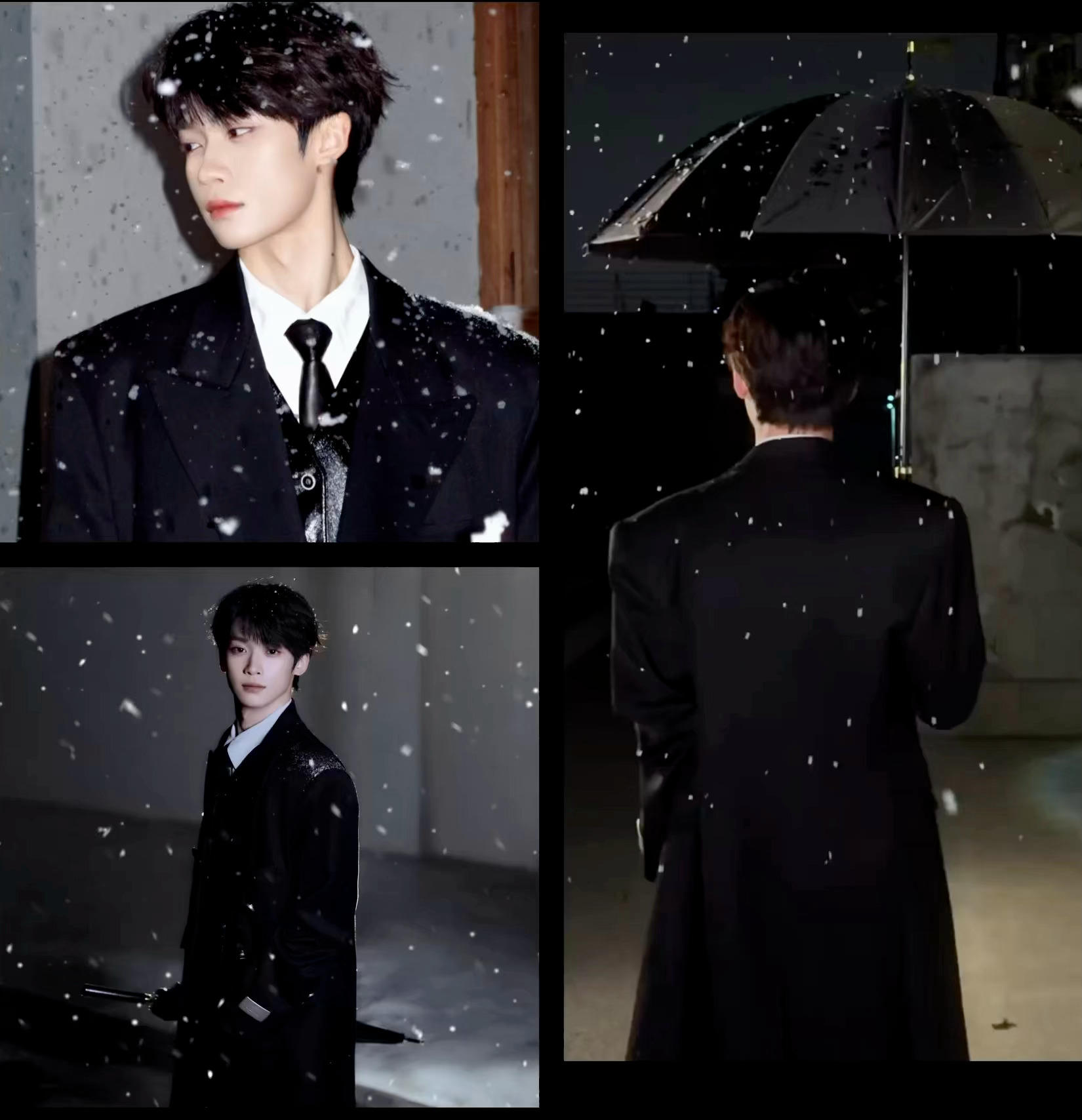 梓渝冬日男友上线，韩剧氛围男主大片！初雪黑大衣穿搭好潮好帅，气场直接拉满！眼神里