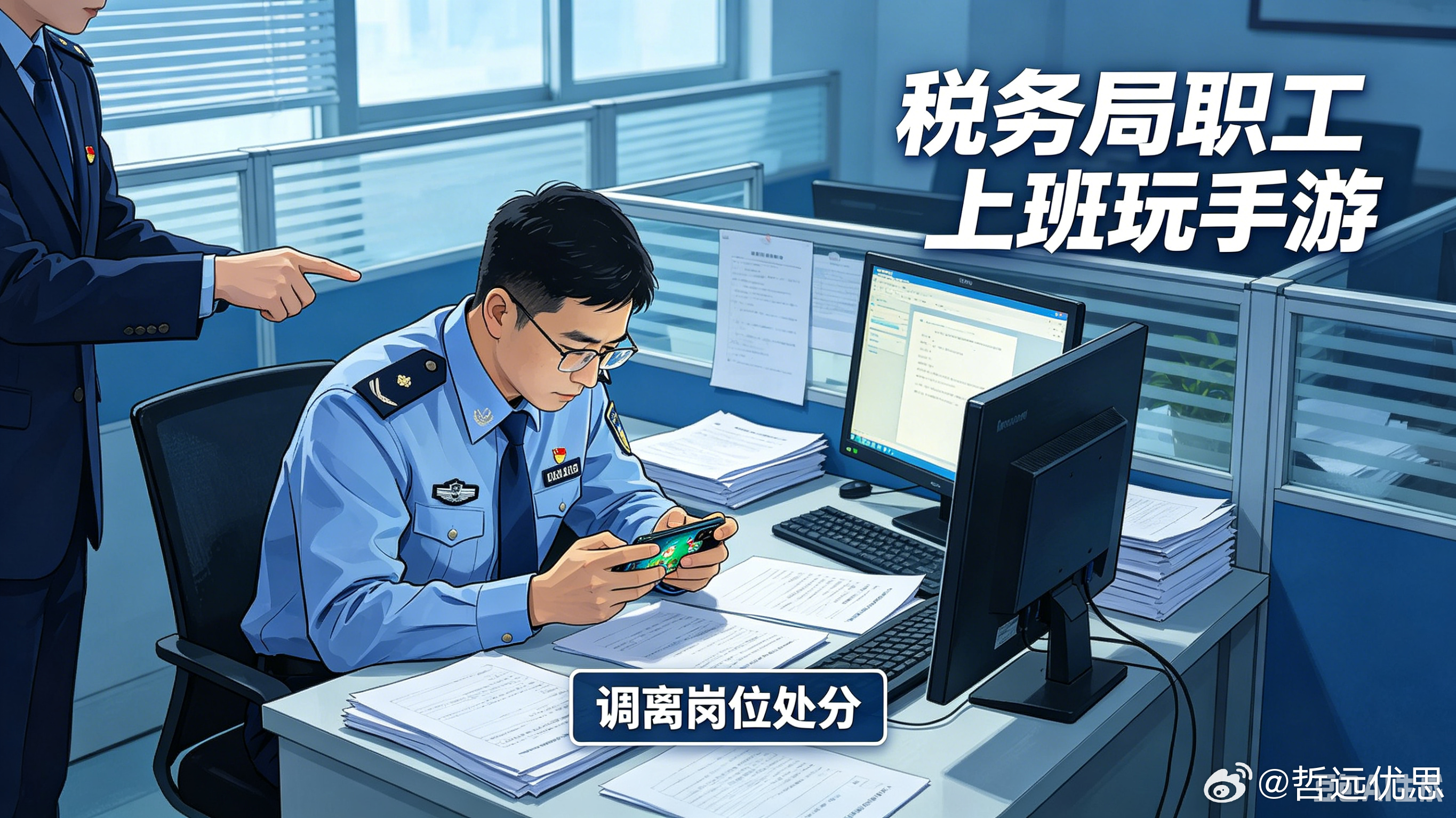税务局职工上班玩手游调离岗位 近日，海口市税务局一职工上班玩手游被调离岗位引发热