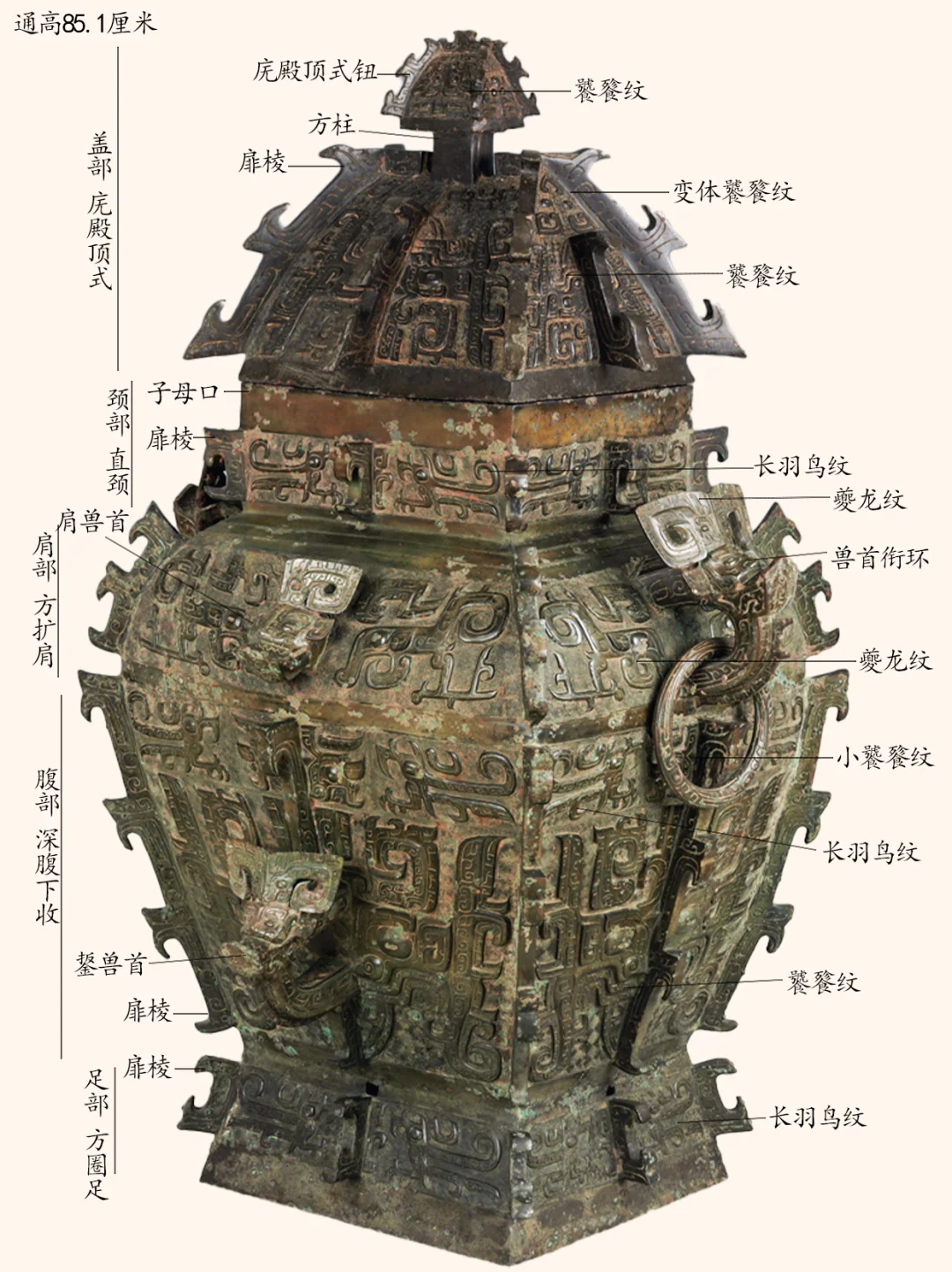 商代饕餮纹方罍（皿方罍）湖南省博物馆藏品