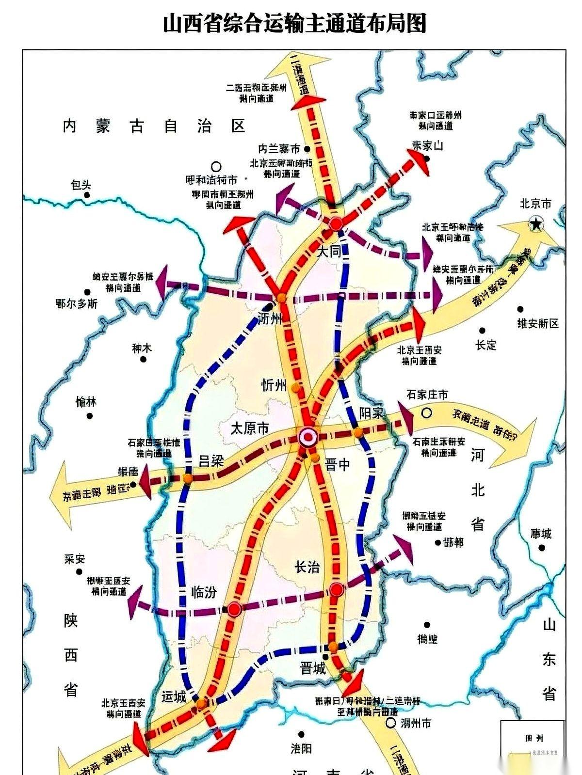 刷到一张山西未来的高铁规划图。
我的手指下意识地在图上找省会太原，以为它会是那个