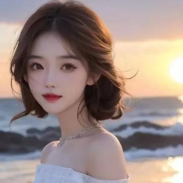 温柔的海风轻抚着发梢，我在海边等你海风美人照 海边暖夕氛围 晚风与海的浪漫 海边