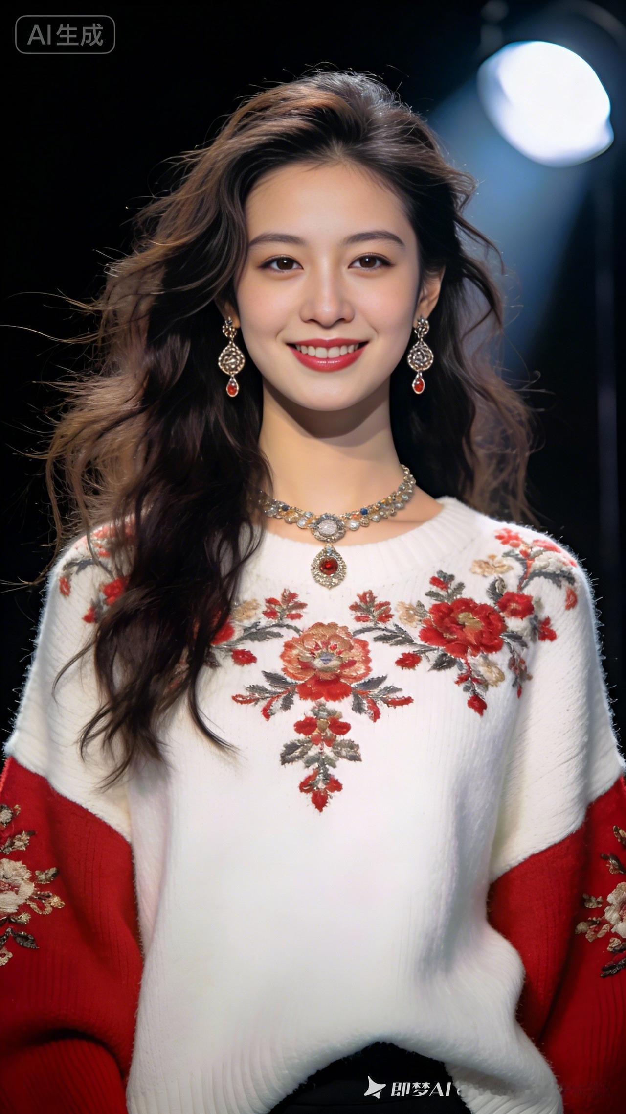 甜美少女风，精致刺绣毛衣，闪耀耳环，优雅项链，尽显时尚魅力！💖✨