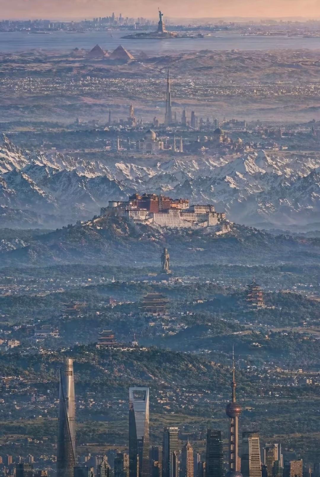 长焦镜头下的上海和西藏