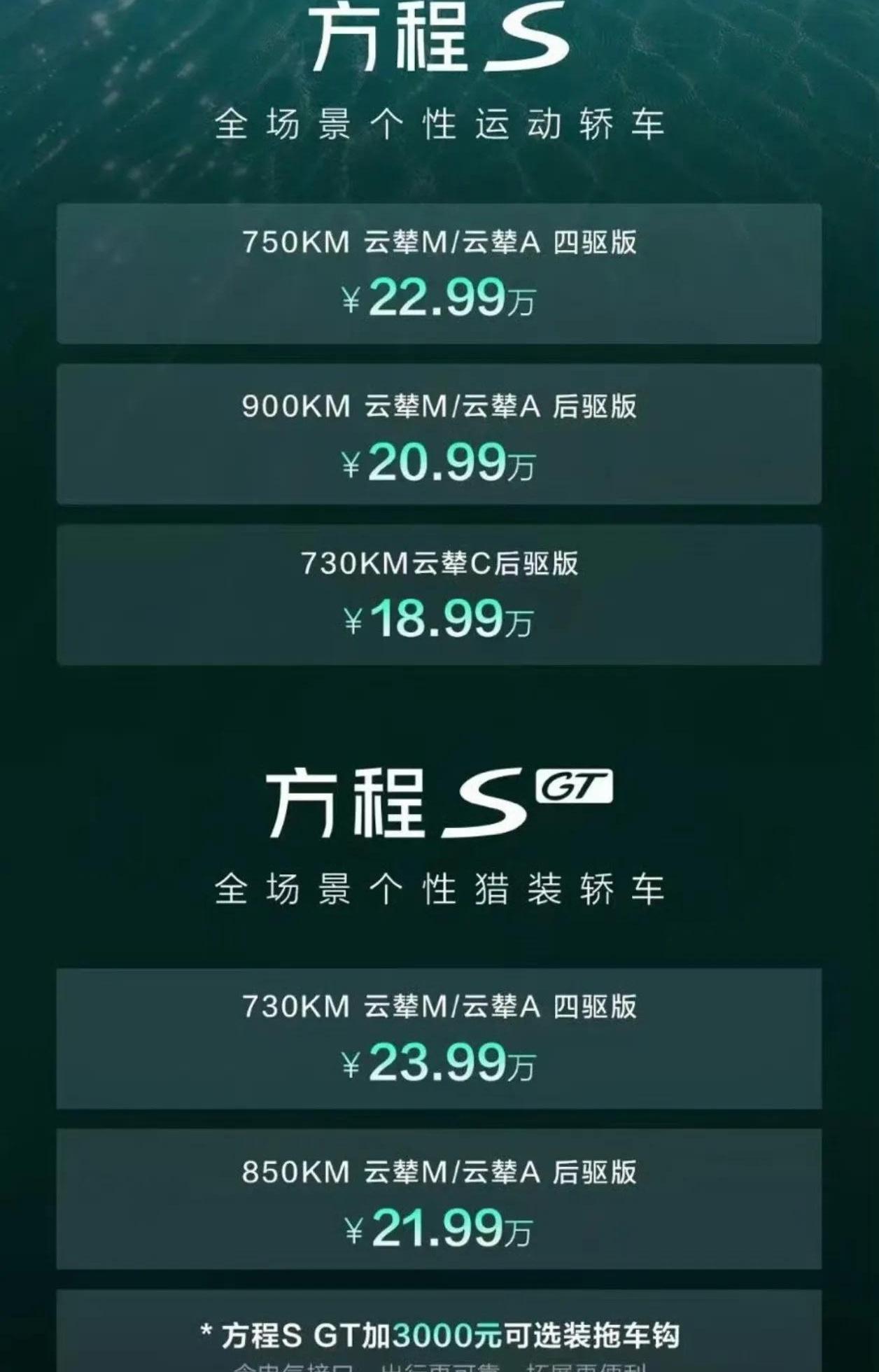 18.99万起步，顶配23.99万，方程S系列这价格一公布，我第一反应就是：特斯